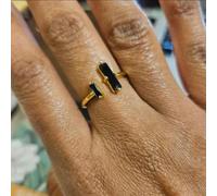 Anillo de obsidiana Negra de Oro de 18 Quilates para Mujer, Talla Abierta, Regalo