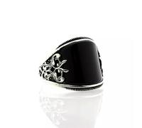 Anillo de obsidiana Negra para Hombre, Plata 925, joyería Punk para Fiesta, Piedra de ónix, Talla 6-12-01#, negro-10