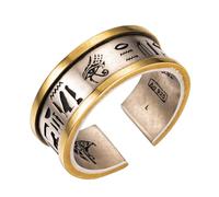 Anillo de Ojo de Horus de Plata de Ley 925 con jeroglíficos egipcios joyería Punk Bicolor para Hombre Mujer 7mm Abierto Ajustable L