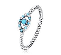 Anillo de ojo turquesa con diseño torcido en plata de ley 925 para mujer.