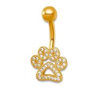 Anillo de ombligo de oro amarillo macizo de 14 quilates de 11,95 mm, calibre 14, circonita cúbica pulida, diamante de imitación, regalo de joyería para mamá, talla única, Circonia cúbica Piedra