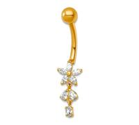 Anillo de ombligo de oro amarillo macizo de 14 quilates de 7,05 mm, calibre 14, circonita cúbica pulida, diamante de imitación de flor colgante, regalo de joyería para mamá, talla única, Circonia