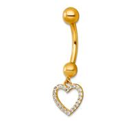 Anillo de ombligo de oro amarillo macizo de 14 quilates de 8,7 mm, calibre 14, circonita cúbica pulida, diamante de imitación colgante, corazón abierto, regalo de joyería para mamá, talla única