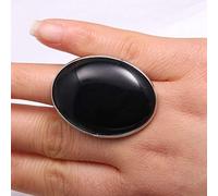 Anillo De Ónix Negro Grande Natural Ovalado Exagerado De Cristal - Piedra Abierta Ajustable Para Mujer - Dedo De Tobillo De Equilibrio Reiki Eternidad