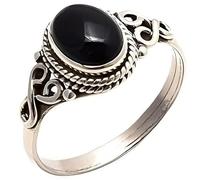 Anillo de ónix negro para mujer, plata de ley 925, estilo vintage, tallas 5-11, con tabla de tallas internacional