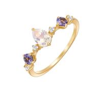Anillo de oro amarillo de 9 K/14 K/18 K con gota de piedra lunar en 4 garras lágrima, Oro amarillo 585 de 14 quilates, Piedra lunar Piedra lunar Moissanite amatista