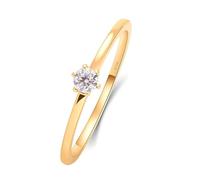 Anillo de oro amarillo grueso, anillos de mejores amigos, banda pequeña con un solo diamante creado de 0,1 quilates, T 1/2, Oro amarillo de 18 quilates, Diamante sintético