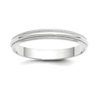 Anillo de oro blanco de 10 quilates pulido sólido ligero de 3 mm Ltw Milgrain medio redondo tamaño 6.5 anillo estilo anillo para mujeres y hombres