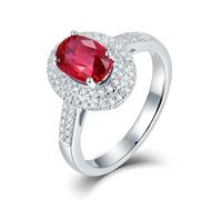 Anillo de oro blanco de 18 quilates para mujer, anillo de boda con rubí, oro blanco, anillo de compromiso y compromiso auténtico 750