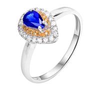 Anillo de oro blanco de 18 quilates para mujer con zafiro azul, 4 dientes con forma de pera, zafiro y diamante de 0,46 quilates, 62 (19.7), Metal precioso, Zafiro