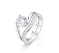 Anillo de oro blanco de 9 quilates, lindos anillos ondulados, juego de 2 anillos con corte redondo, moissanita, talla 45 (14,3)