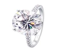 Anillo de oro blanco fino, alianza de boda delgada de 4 puntas ovaladas de 9 x 12 mm con moissanita de 6 quilates, regalos para mujer, O 1/2, Oro blanco de 14 quilates, Moissanita