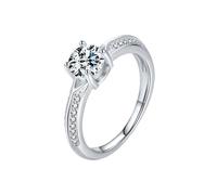 Anillo de oro blanco para boda, anillo sencillo redondo con moissanita, regalo de cumpleaños para mujer, Oro blanco de 9, Moissanita