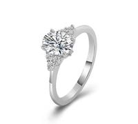 Anillo de oro blanco para mujer de 9 quilates, anillo de dedo medio de 4 puntas con moissanita de 1 quilate, regalos únicos, W 1/2, Oro blanco de 14 quilates, Moissanita