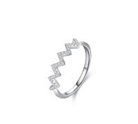 Anillo de oro blanco para mujer, diseño de onda simple con moissanita redonda, anillo de oro blanco de 9 quilates, K 1/2, Platino, Moissanita Sin piedra preciosa