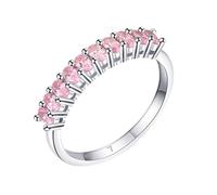 Anillo de oro blanco para mujer, elegante con talla redonda rosa, morganita, Oro blanco de 9, Morganita manufacturada