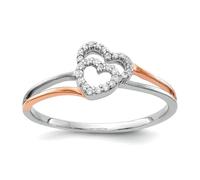 Anillo de oro blanco y rosa de 14 quilates con diamante pulido de doble corazón, talla 7, anillo de declaración para mujer