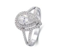 Anillo de oro de 18 quilates, 5 x 8 mm, moissanita de pera blanca con circonita cúbica blanca, anillo apilable para nudillos para mujer, anillo de graduación y boda, L 1/2, Oro blanco, Moissanita