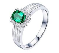 Anillo de oro de 18 quilates, plata de ley 925 con forma de flor con forma ovalada de 1 quilate, anillo de promesa de esmeralda creado en laboratorio para mujer, Esmeralda sintética Zirconia cúbica