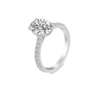 Anillo de oro de 9 quilates para mujer, moissanita blanca de 9 quilates con moissanita ovalada de 1/2/3 quilates, tamaño H 1/2, joyería de graduación para mujer, L 1/2, Oro blanco, Moissanita