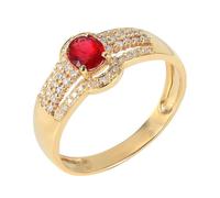 Anillo de Oro Mujer 18K, Anillo Compromiso Vintage Rojo 0.4 Kilates Ruby Creado En Laboratorio Remo de Ejercicios Oro Amarillo 750 con Moissanita Talla 13,5