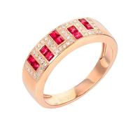 Anillo de Oro Mujer 18K Boda, Anillo de La Promesa Rojo 0.52 Kilates Ruby Creado En Laboratorio Remo de Ejercicios Oro Rosa 750 con Moissanita Talla 20