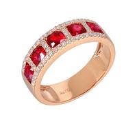 Anillo de Oro Mujer 18K Boda, Anillos de Compromiso Rojo 1.7 Kilates Ruby Creado En Laboratorio Remo de Ejercicios Oro Rosa 750 con Moissanita Talla 16