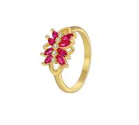 Anillo de oro para mujer, fino, elegante con corte marqués rojo en laboratorio, rubí, oro amarillo, Oro amarillo de 14 quilates, Rubí producido en laboratorio