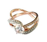 Anillo de oro rosa para mujer, anillo de compromiso con incrustaciones europeas y americanas de circonita, 5, Metal, Sin piedras preciosas