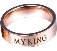 Anillo de pareja con dije de letras de moda, anillo de boda con texto en inglés «My King» y mi reina, anillo de boda vintage, apilable, durabilidad
