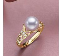 Anillo de perla de mariposa con concha blanca y oro, anillo abierto con perla de agua dulce natural, perla de iris para mujeres, adolescentes y niñas, anillo abierto con diamantes de imitación