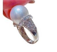 Anillo de perlas de imitación de estilo barroco vintage para mujer, banda de disfraz de perlas de gran tamaño, accesorio de compromiso de imitación para ocasiones formales y atuendos de moda diaria