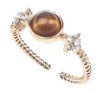 Anillo de piedra de ojo de tigre, diseño de girasol dorado, joyería unisex | Tamaño de la banda ajustable, material de aleación duradero, retención de color dorado, estética moderna, uso diario cómodo