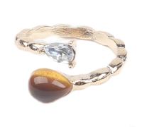 Anillo de piedra de ojo de tigre, diseño de girasol dorado, joyería unisex | Tamaño de la banda ajustable, material de aleación duradero, retención de color dorado, estética moderna, uso diario cómodo