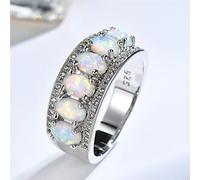Anillo De Piedra De Ópalo De Fuego Blanco Grande Bohemio, Anillos De Boda De Color Plata Vintage, Anillos De Compromiso De Corazón De Amor De Promesa para Mujer