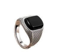 Anillo De Piedra Incrustaciones De Ágata Negra Piedra Natural Apertura Ajustable Anillo Ancho Hombres De Moda Anillos Llamativos Regalo del Día De San Patricio para Papá Hermano Esposo Y Novio