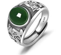 Anillo De Piedra Incrustaciones De Jade Verde Piedra Natural Apertura Ajustable Anillo Ancho Hombres De Moda Anillos Llamativos Regalo Del Día De San Patricio Para Papá Hermano Esposo Y Novio