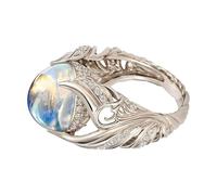 Anillo de piedra lunar, anillo de piedra lunar para reuniones, anillo de piedra lunar de moda con ala, anillo decorativo de piedra lunar para uso diario, fiestas, Refer to description, Metal, Unisex