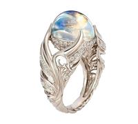 Anillo de piedra lunar, anillo de piedra lunar para reuniones, anillo de piedra lunar de moda con ala, anillo decorativo de piedra lunar para uso diario, fiestas, Refer to description, Metal, Unisex