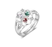 Anillo de piedra natal personalizado para mujer, de 1 a 6 piedras, estilo vintage, ajustable, con patrón de flores antiguas, para madre, madre, abuela, esposa, Metal, Zirconia cúbica