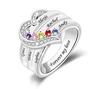 Anillo de piedra natal personalizado para mujer, de 1 a 6 piedras, estilo vintage, ajustable, con patrón de flores antiguas, para madre, madre, abuela, esposa, Metal, Zirconia cúbica