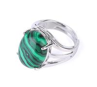 Anillo De Piedra Natural En Forma De Huevo Con Abertura Ajustable Anillo De Plata Con Cuentas De Aura De Forma Ovalada,Malaquita