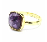 Anillo de piedra natural, piedra de corte cojín apilable para mujer, Plata, Piedra natural.