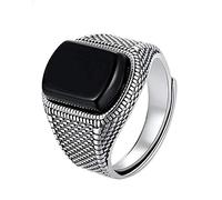 Anillo de Piedra Negra, Plata de Ley 925 Auténtica para Hombre, Tamaño Abierto, Boda Vintage, Anillos para Hombre, Joyería de Ónix de Circonita Cúbica