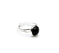 Anillo De Piedra Redonda Natural de Obsidiana Ajustable, Apilable, Regalo del Día de la Madre, Joyería para Mujer