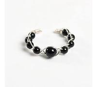 Anillo De Piedra Trenza De Alambre De Cobre Obsidiana Anillo De Piedra Natural Color Plata Anillo De Apertura Ajustable Boho Declaración Anillos Simples Regalo De San Valentín para Esposa Novia