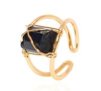 Anillo De Piedra, Anillo De Turmalina Negra Irregular Natural Hilo De Seda De Doble Capa Anillo De Oro Anillo Abierto Ajustable para Mujer 7 Chakras Reiki Anillos De Piedras Preciosas Anillo De Eter