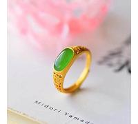 Anillo De Piedra Verde Jade Fu Carácter Silla De Montar Anillo De Piedra Natural Anillo De Apertura Ajustable Delicado Patrón Vintage Anillos De Piedra Mujeres Regalos De San Valentín Joyería Pa