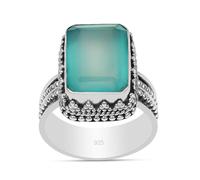 Anillo de piedras preciosas naturales multicolor de plata de ley 925, joyería rectangular con abalorio decorativas, unisex, Small, Plata de ley, negro-ónix