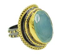 Anillo de plastrón de plata de ley 925 chapado en oro rodio negro con calcedonia natural RI-4211-A, piedra preciosa, calcedonia